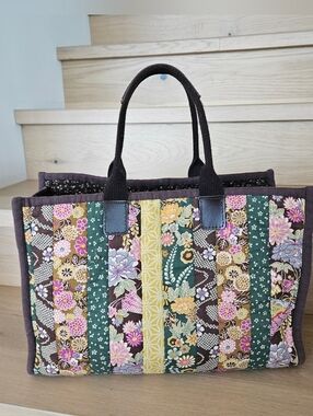 Artisan Quilted Cotton Tote patchwork Multi-Pattern Floral grandmacore